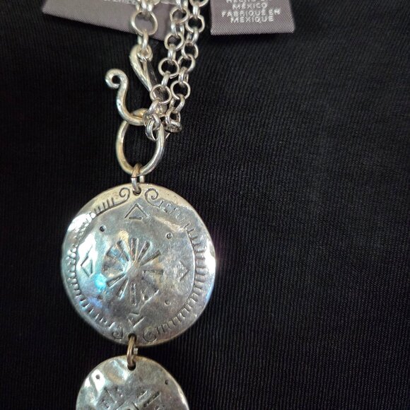 Chico's Hammered Silvertone Convertible Long/Short Western Style Necklace - Picture 3 of 6